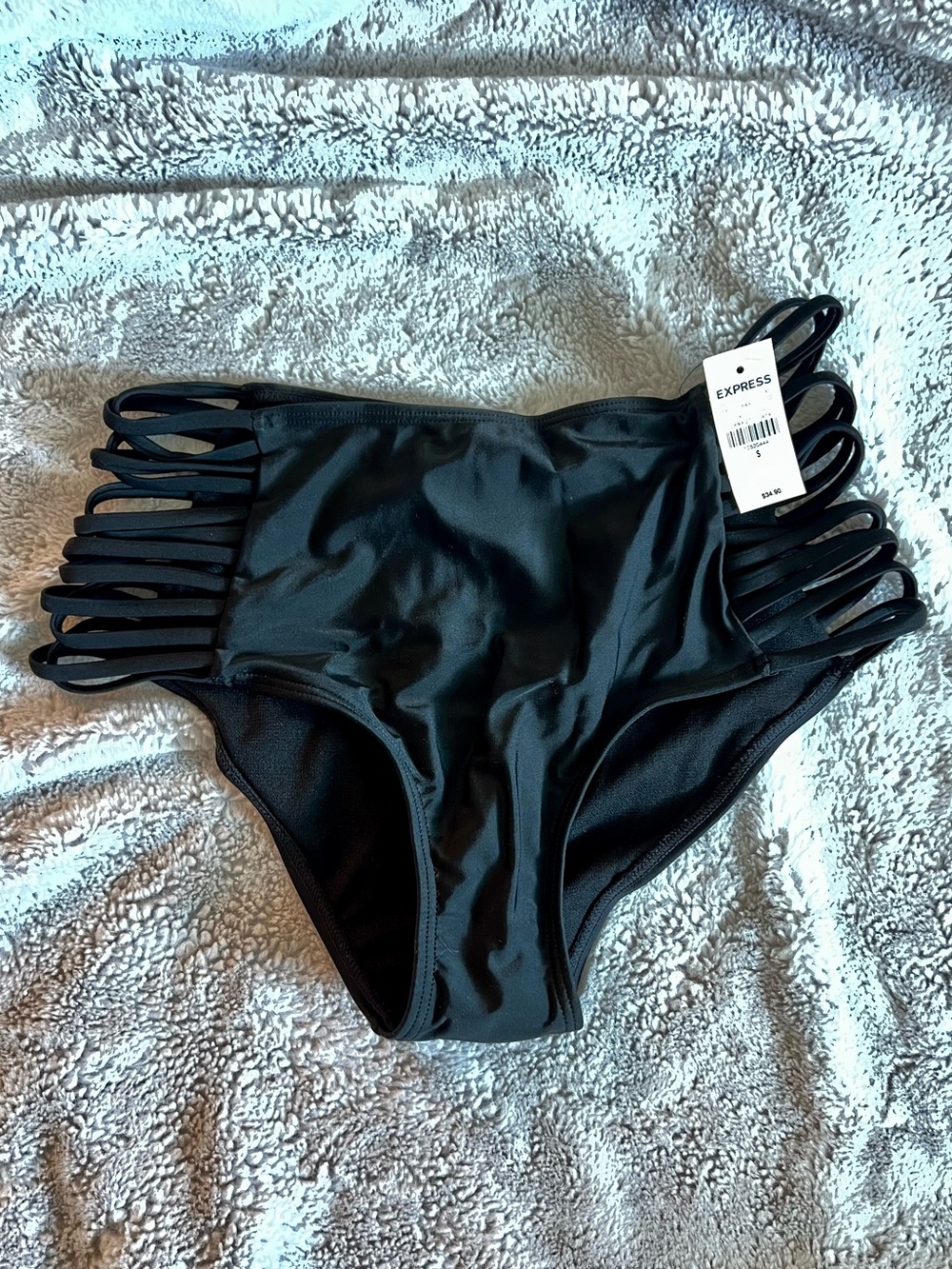 NWT Express Strappy Black High Waisted Bikini Bottom in Size Small